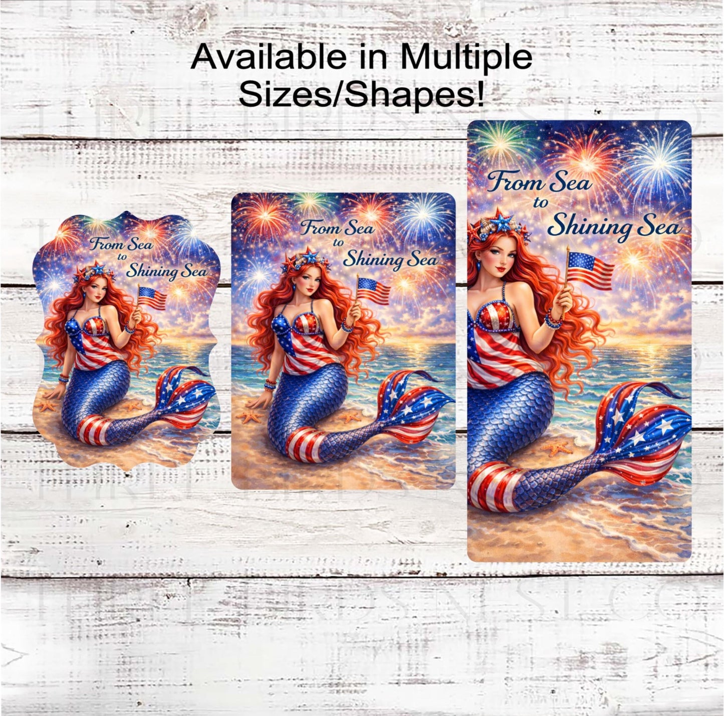 Patriotic Wreath Sign, Mermaid Lover, Beach Fireworks Decor, From Sea to Shining Sea- PH2465