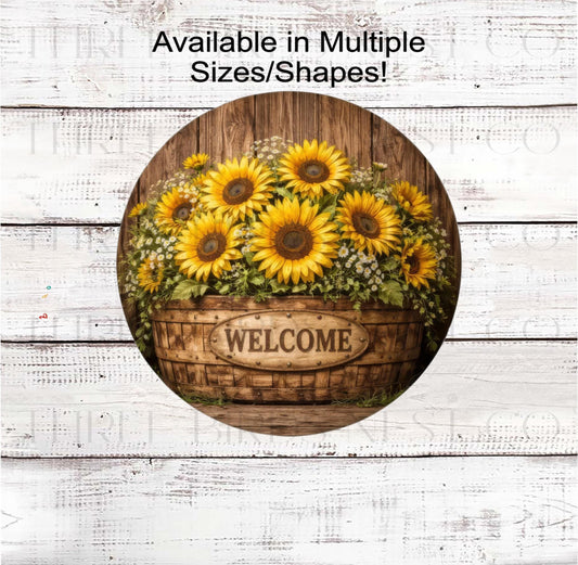 Sunflower Welcome Wreath Sign: Rustic Farmhouse Metal Decor- EV2412