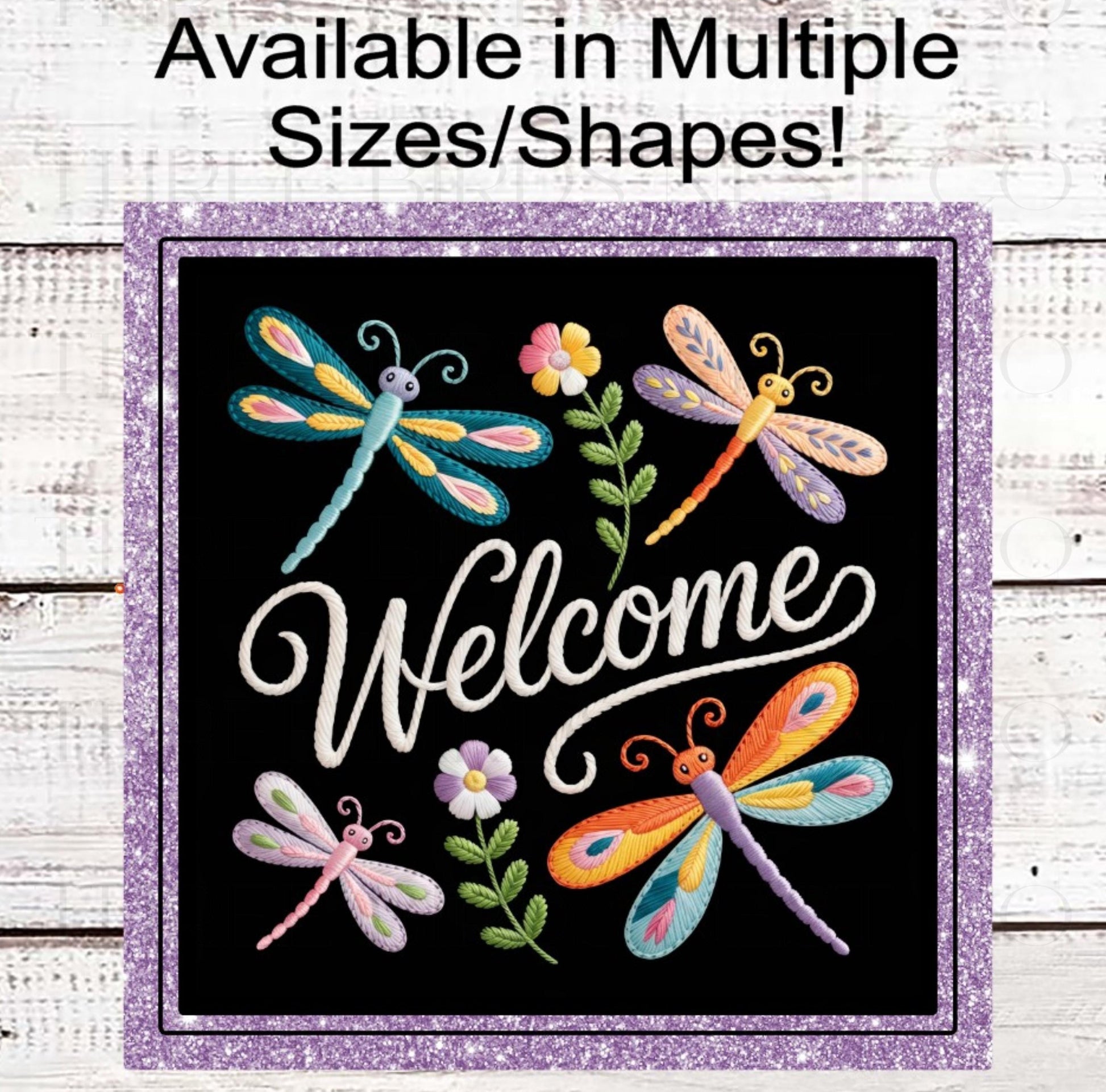 Welcome Wreath Sign, Dragonfly Lover, Faux Embroidery- EV2468