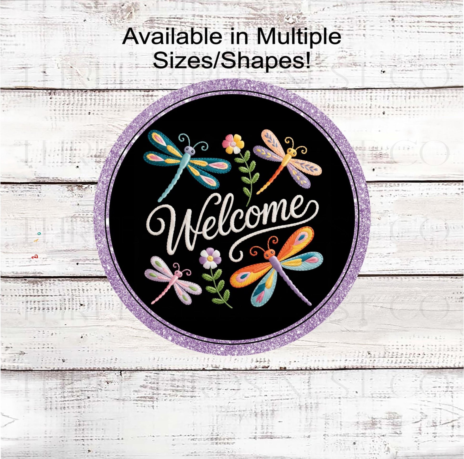 Welcome Wreath Sign, Dragonfly Lover, Faux Embroidery- EV2468