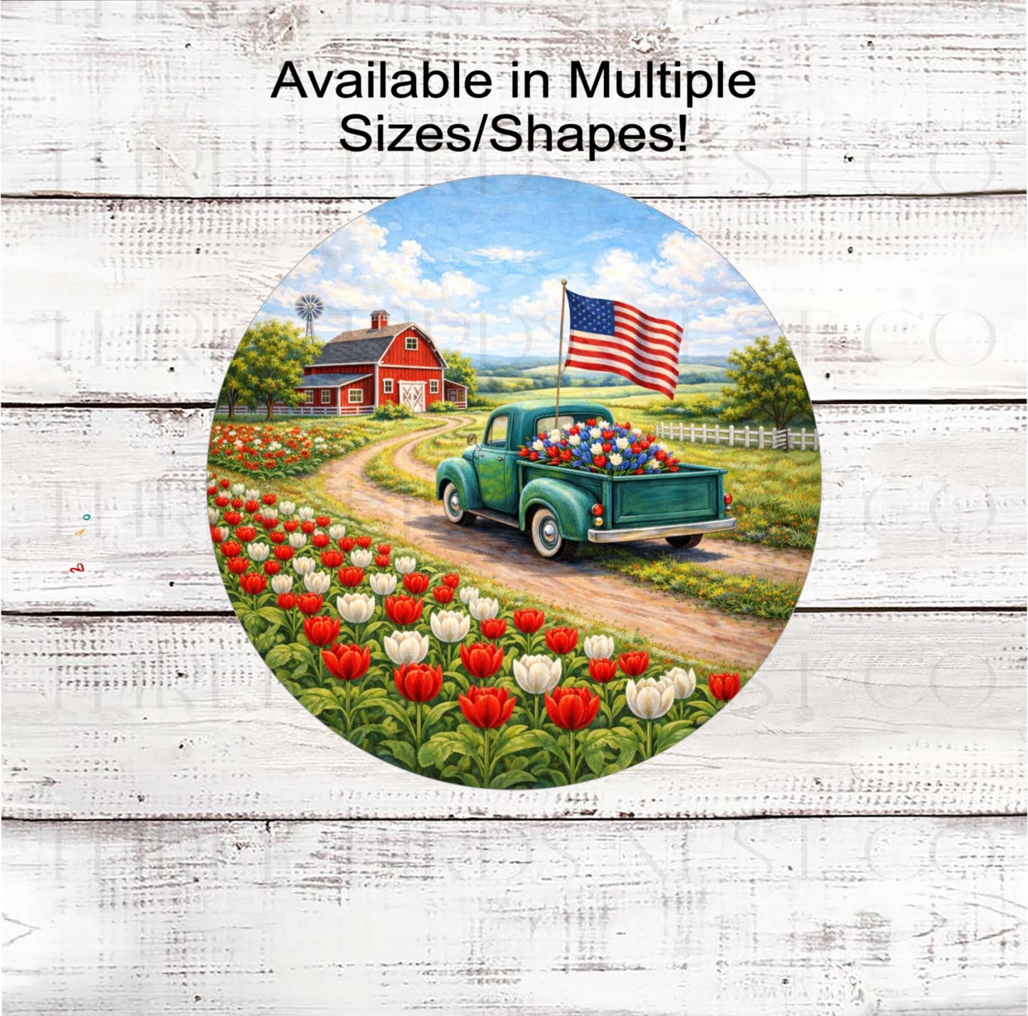 Patriotic Wreath Sign, Old Truck Decor, American Flag- FH2473