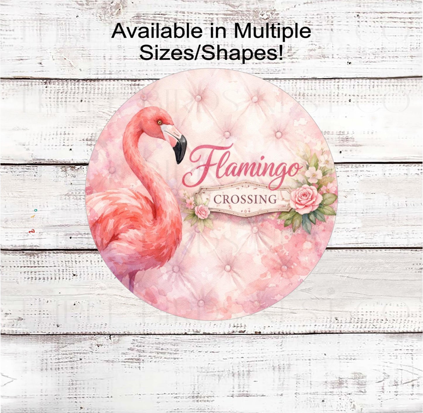 Flamingo Crossing Wreath Sign, Pink Roses, Beach Lover- B2419