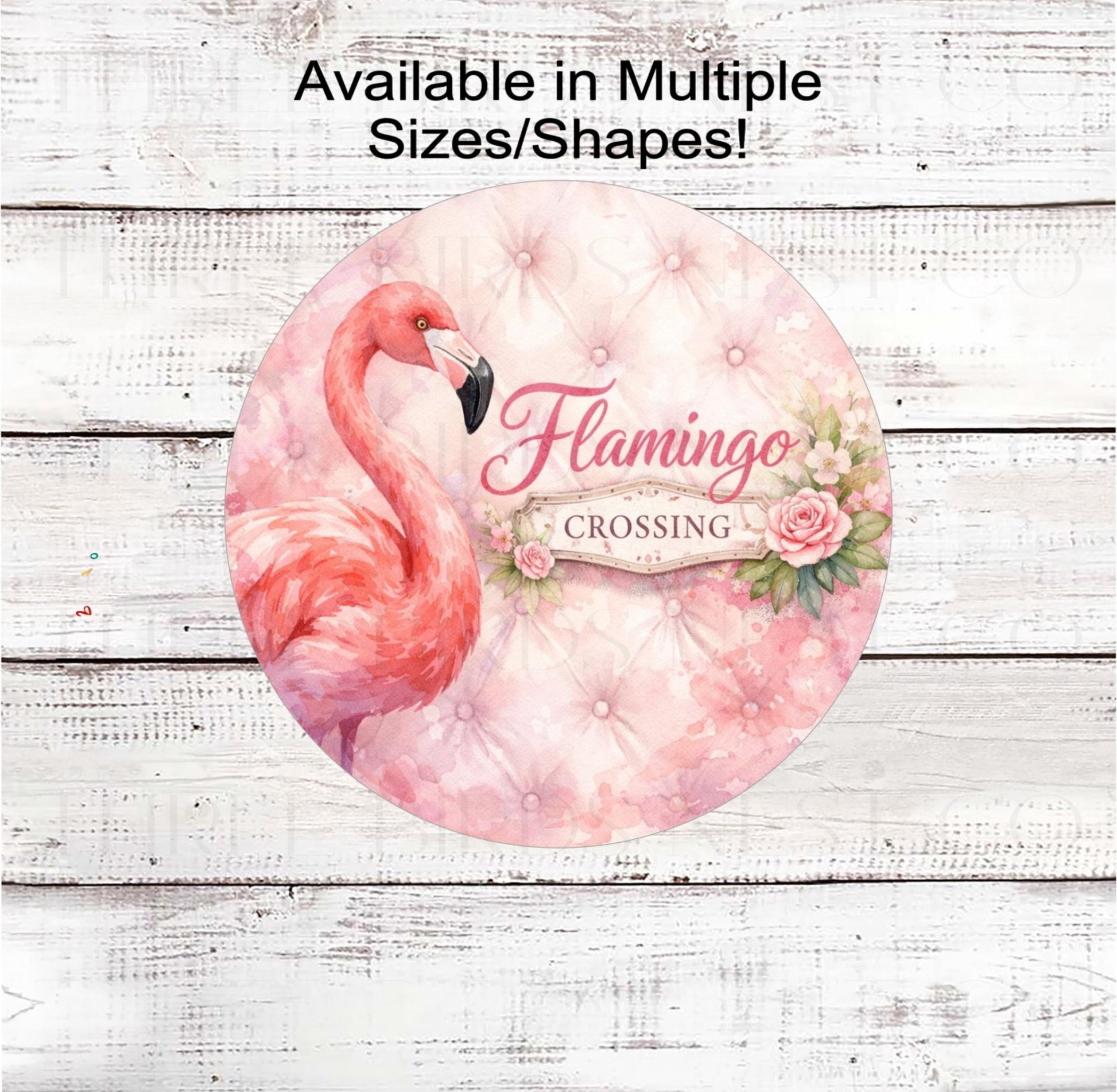 Flamingo Crossing Wreath Sign, Pink Roses, Beach Lover- B2419