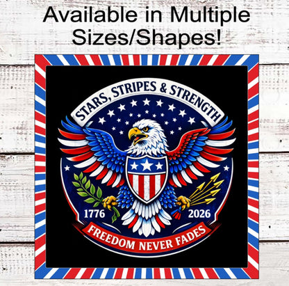 Patriotic Wreath Sign, Bald Eagle Decor, American Flag, 250 Years- PH2482
