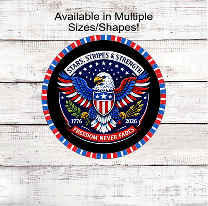 Patriotic Wreath Sign, Bald Eagle Decor, American Flag, 250 Years- PH2482