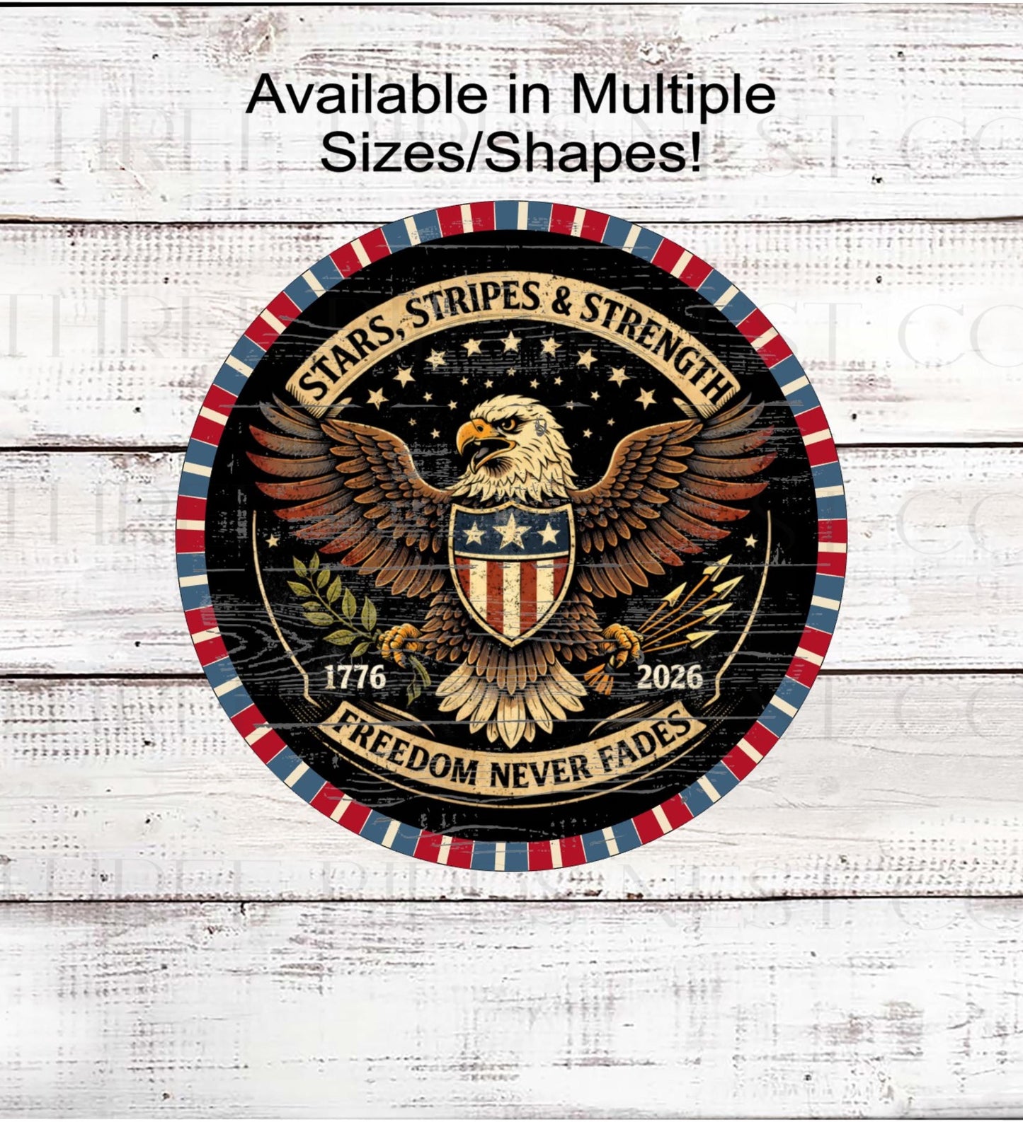 Patriotic Wreath Sign, Vintage Bald Eagle Decor, American Flag, 250 Years- PH2483