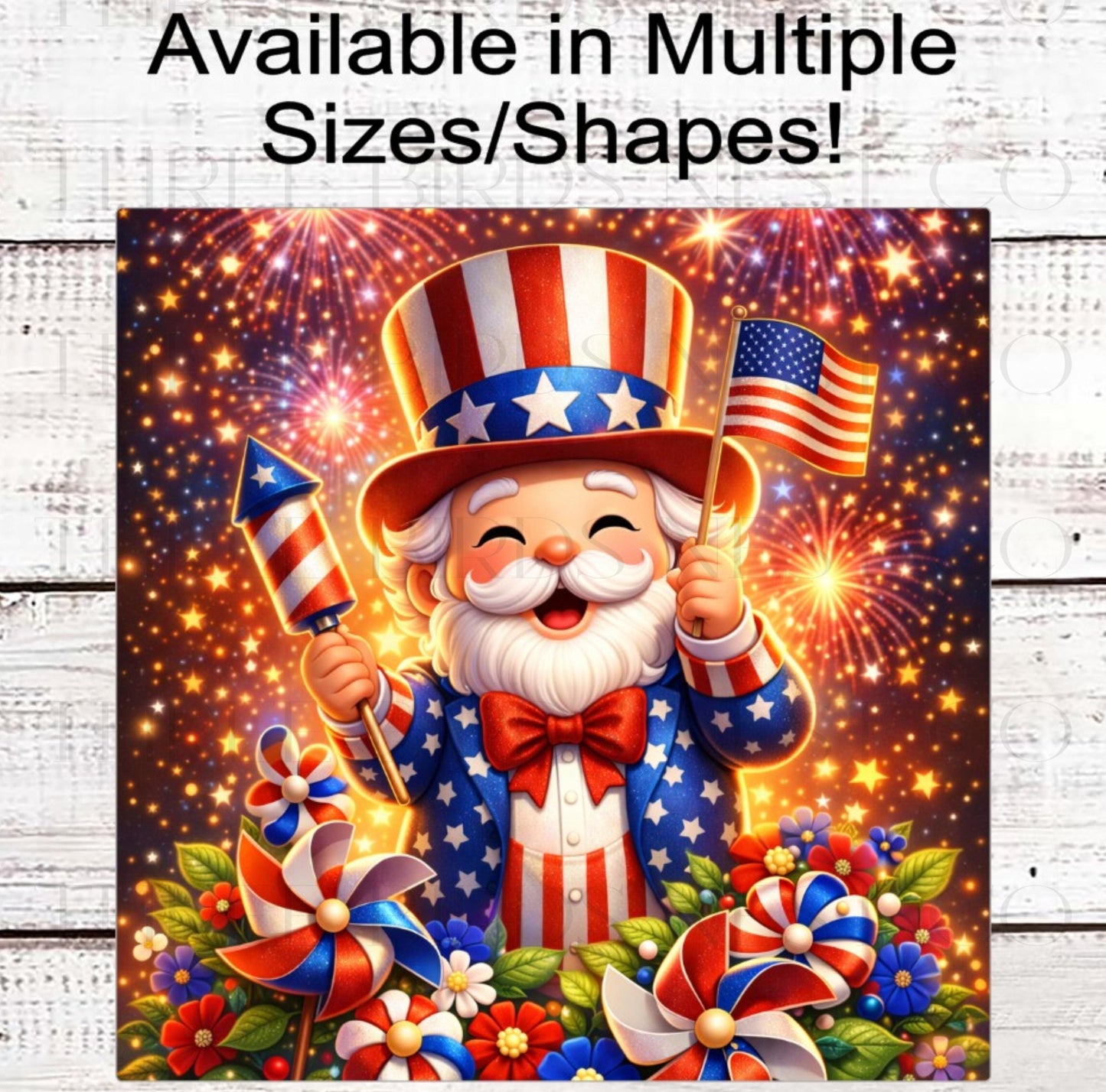 Patriotic Wreath Sign, Uncle Sam with Fireworks- PH2484