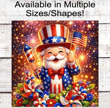 Patriotic Wreath Sign, Uncle Sam with Fireworks- PH2484