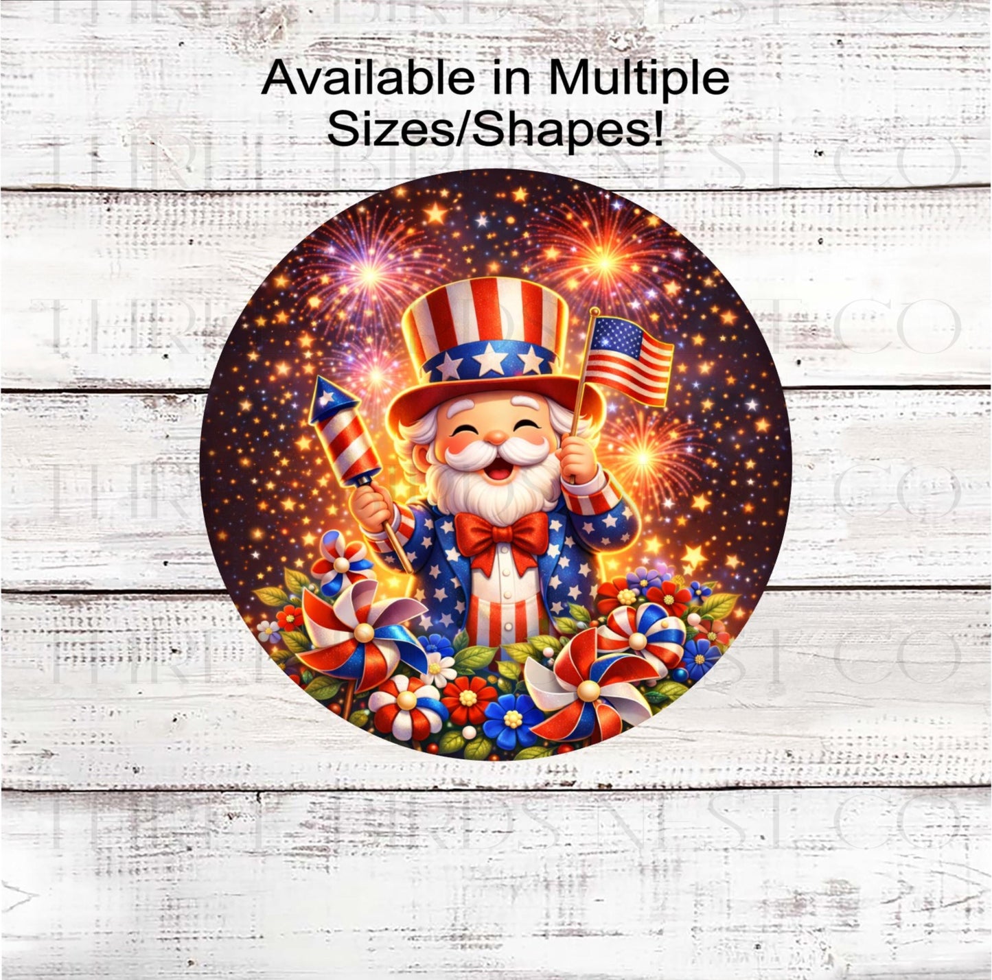 Patriotic Wreath Sign, Uncle Sam with Fireworks- PH2484