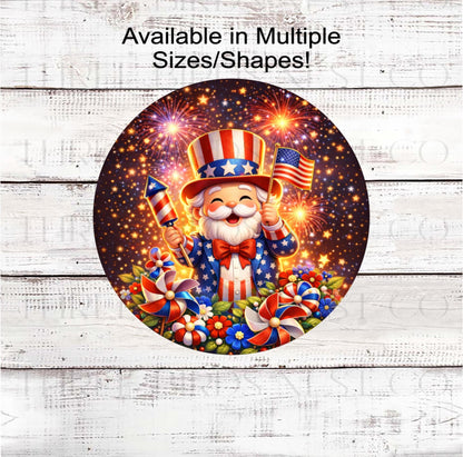 Patriotic Wreath Sign, Uncle Sam with Fireworks- PH2484