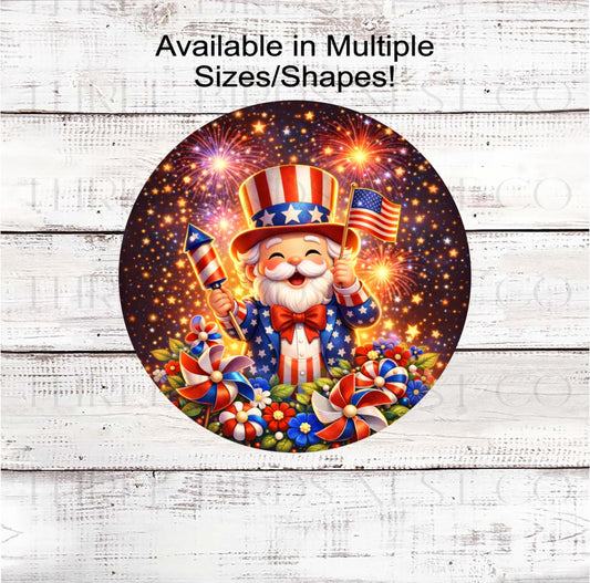 Patriotic Wreath Sign, Uncle Sam with Fireworks- PH2484