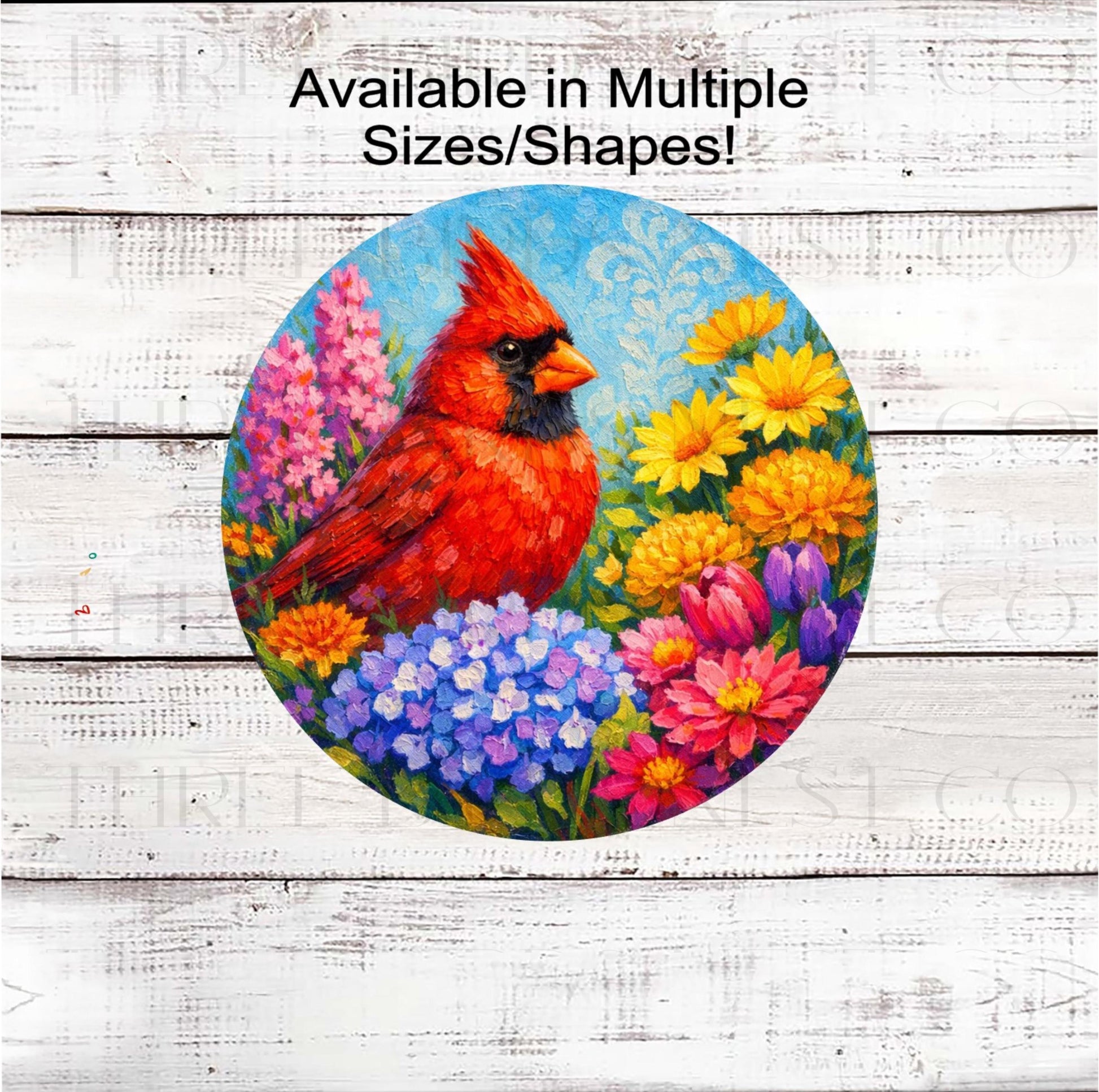 Cardinal Bird Wreath Sign, Spring Flowers- SS2427