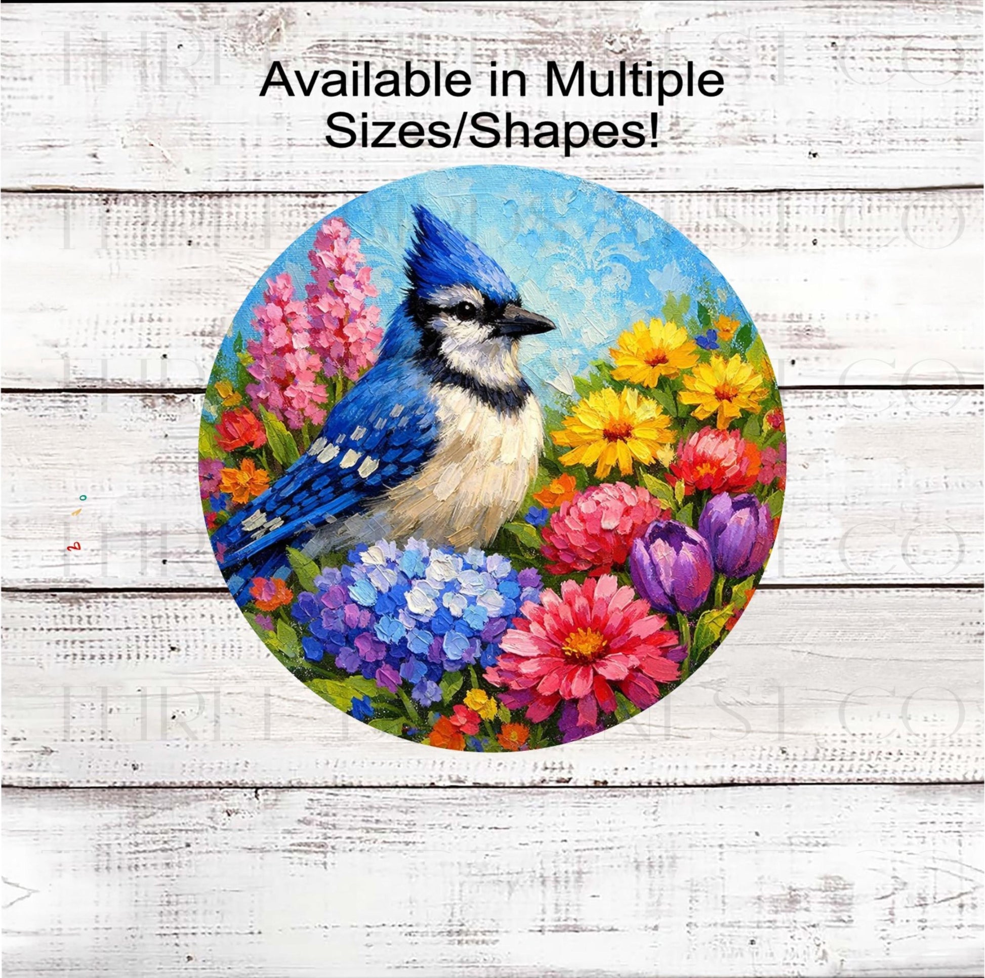 Blue Jay Bird Wreath Sign, Spring Flowers- SS2428
