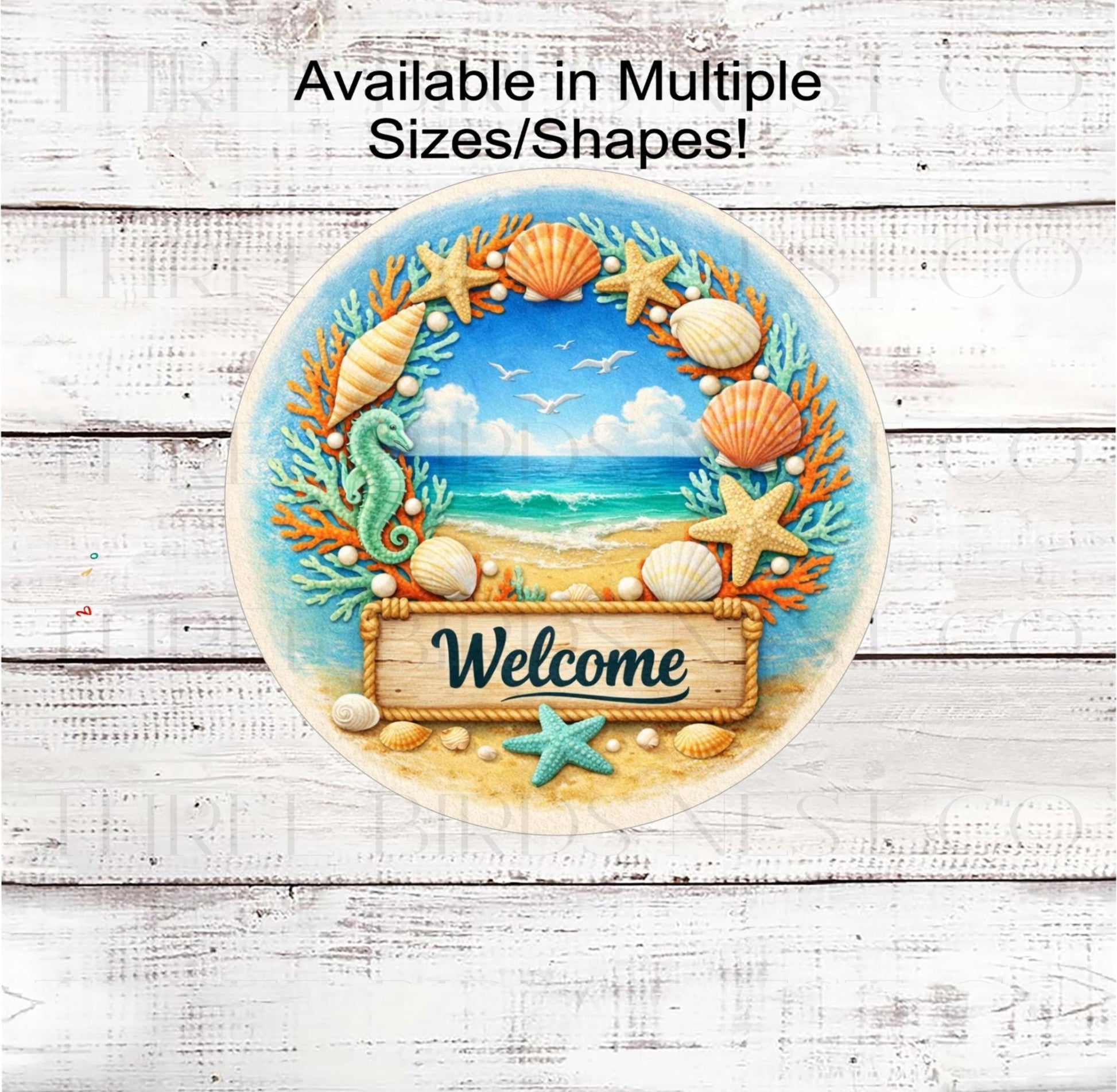 Beach Welcome Wreath Sign, Starfish and Seahorse, Nautical Decor- B2435
