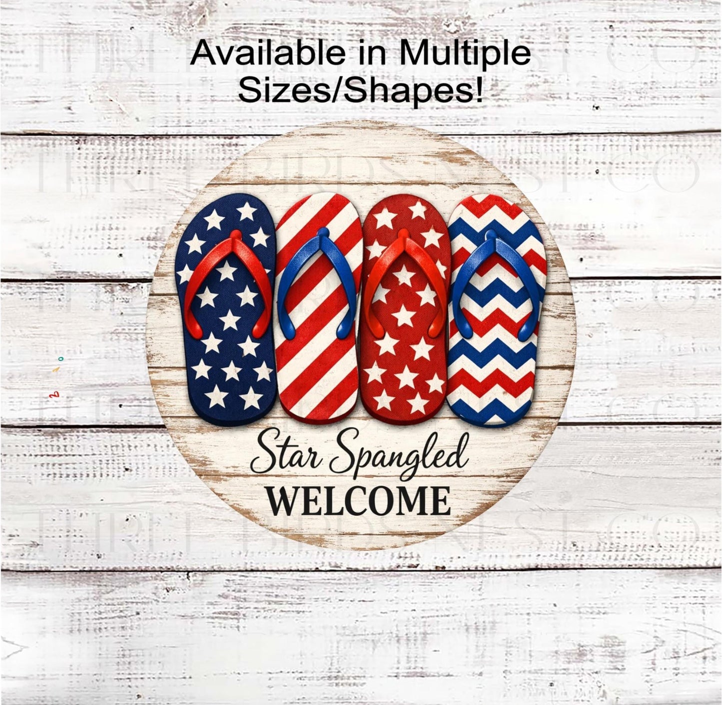 Beach Wreath Sign, Flip Flops Lover, Star Spangled Welcome, Patriotic Decor- B2438