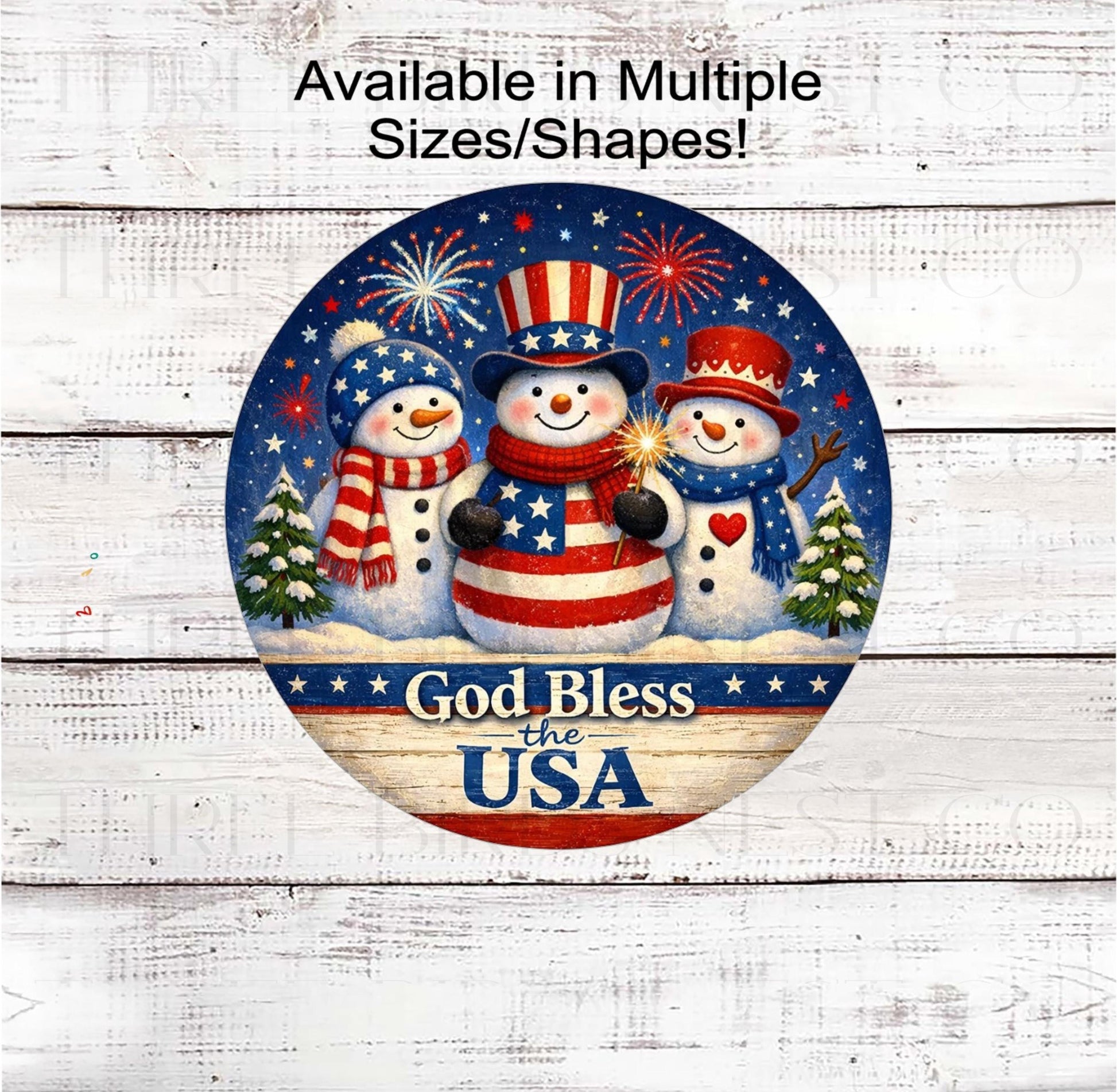 Patriotic Wreath Sign, Snowman Lover, God Bless the USA- B2440