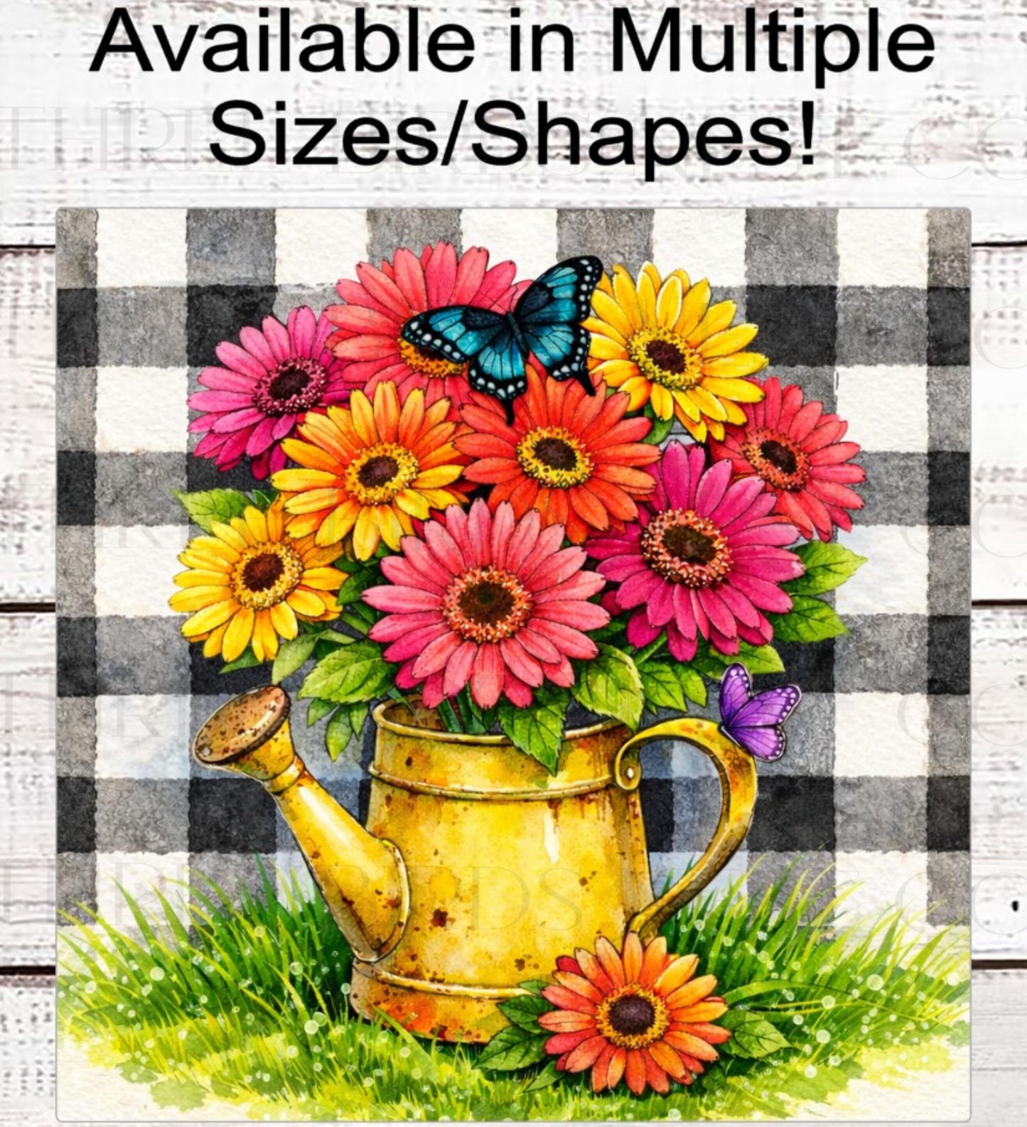 Gerbera Daisies Wreath Sign, Rustic Farmhouse Watering Can- SS2496