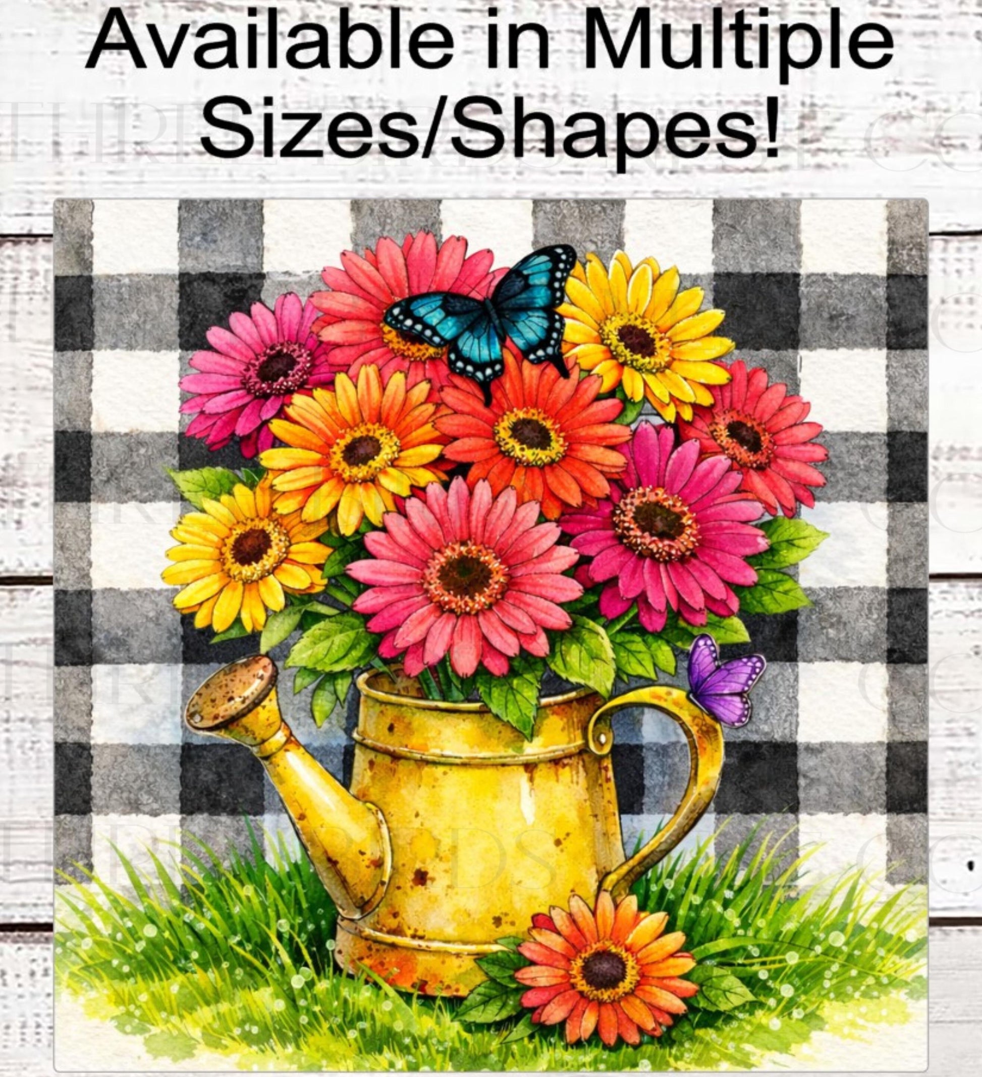 Gerbera Daisies Wreath Sign, Rustic Farmhouse Watering Can- SS2496