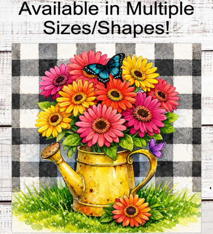 Gerbera Daisies Wreath Sign, Rustic Farmhouse Watering Can- SS2496