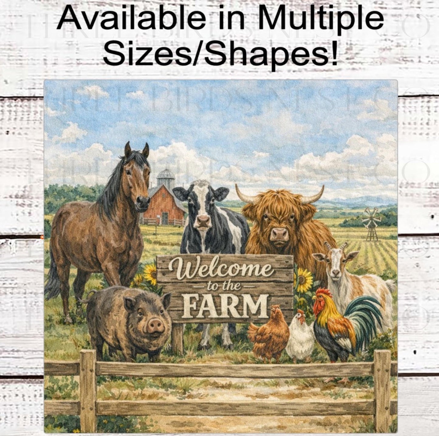 Welcome Wreath Sign, Barnyard Animals, Horse Cow Horse Pig Goat- FH2445