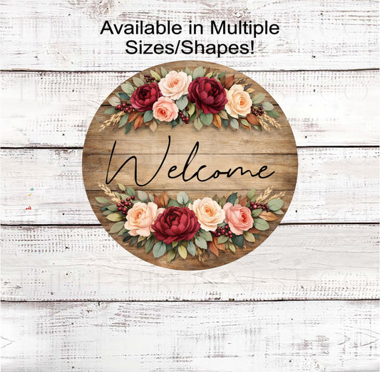 Welcome Wreath Sign, Peonies and Roses, Rustic Farmhouse- SS2447