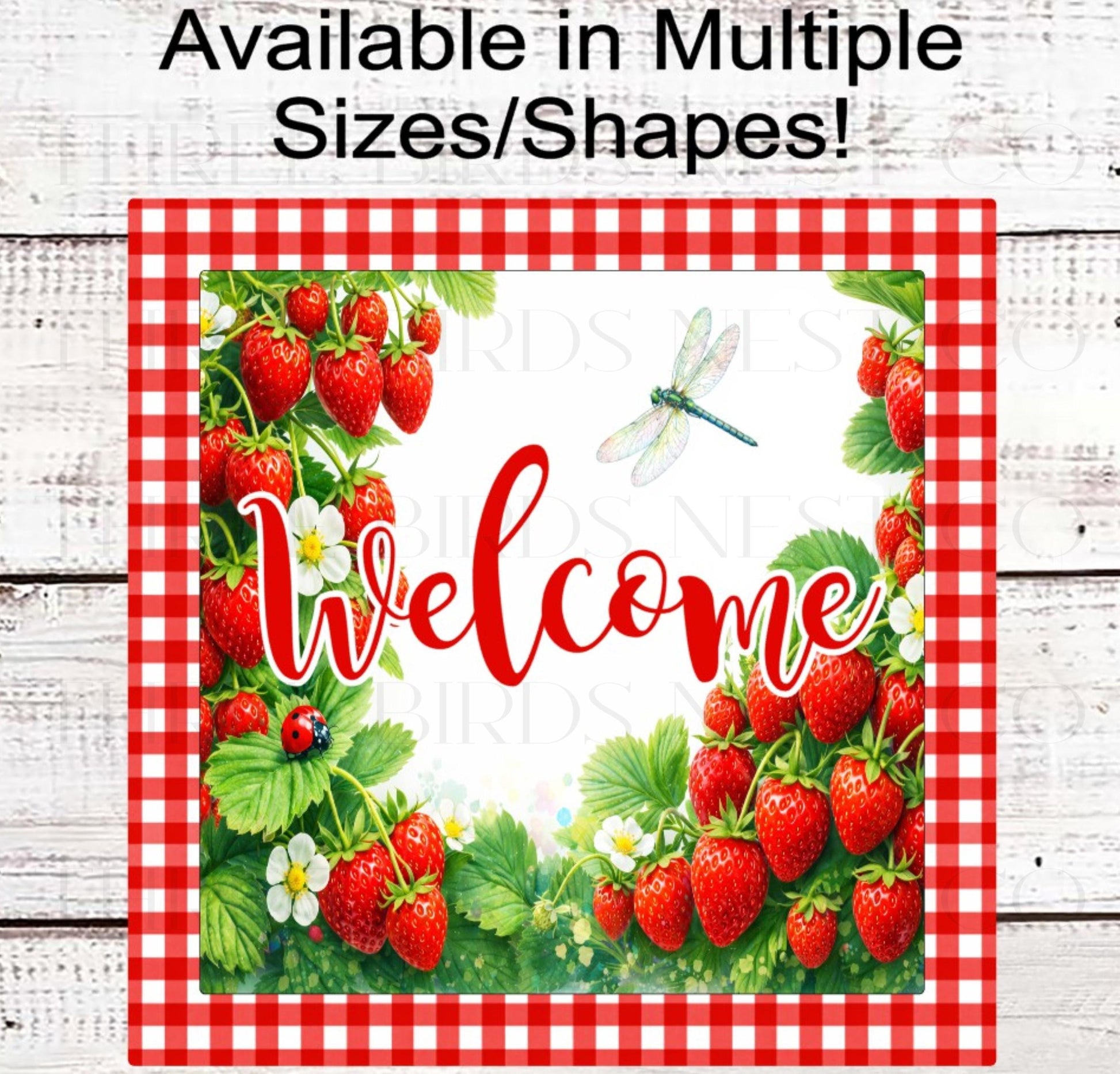 Welcome Wreath Sign, Strawberries Decor, Ladybug and Dragonfly Lover- SS2499
