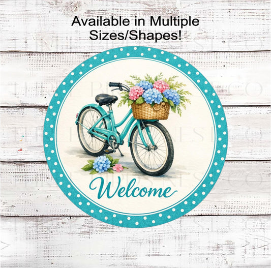 Welcome Wreath Sign, Floral Bicycle Decor- SS2457