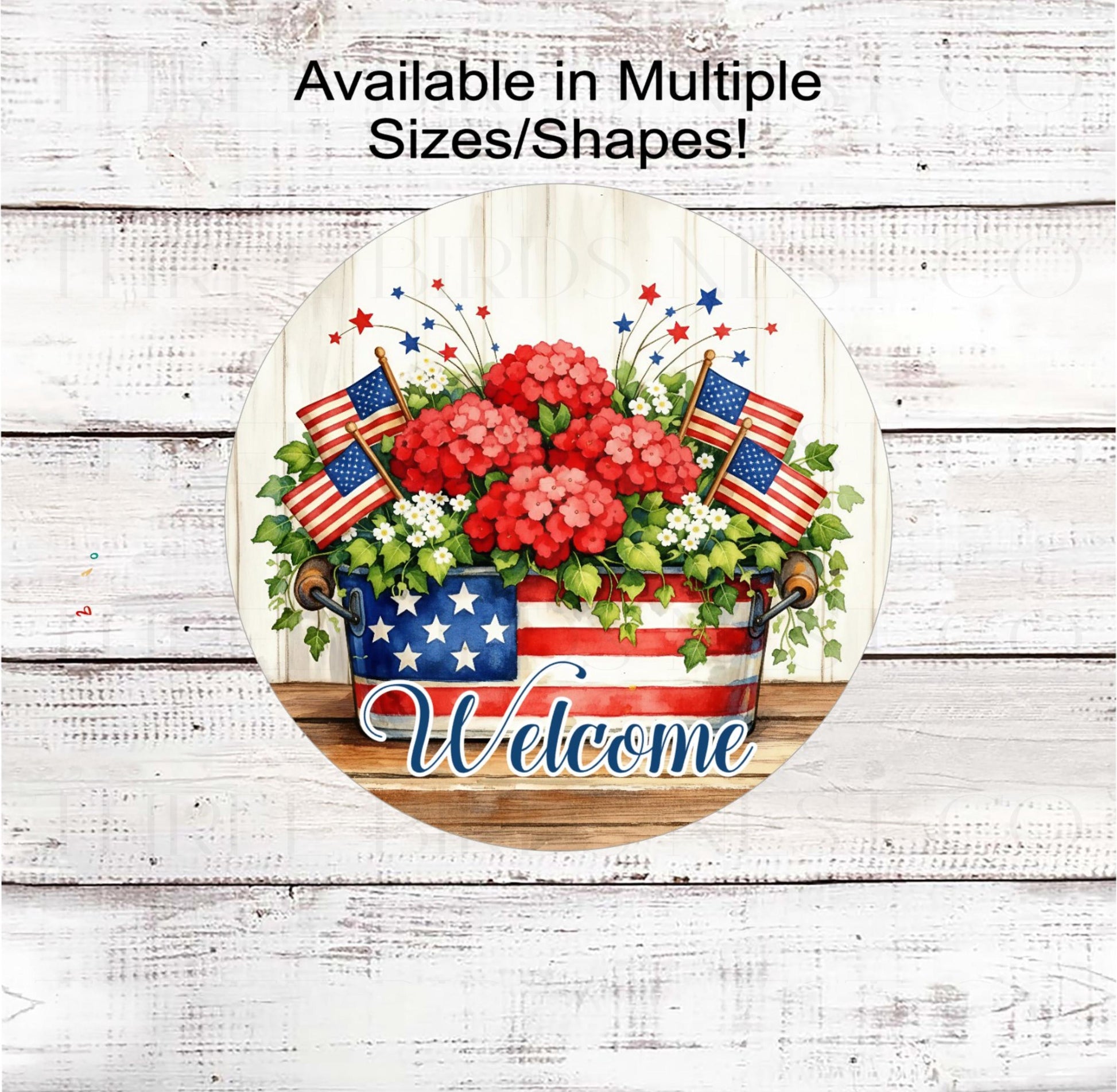 Patriotic Wreath Sign, American Flag, Floral Decor- PH2463