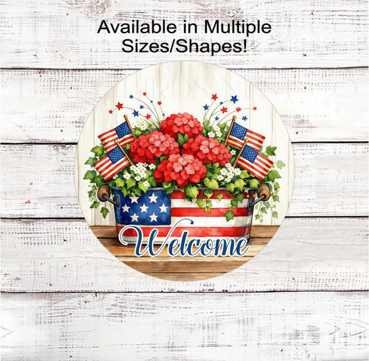 Patriotic Wreath Sign, American Flag, Floral Decor- PH2463
