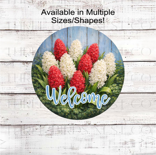 Patriotic Welcome Wreath Sign, Hyacinth Lover, Rustic Farmhouse, PH2521