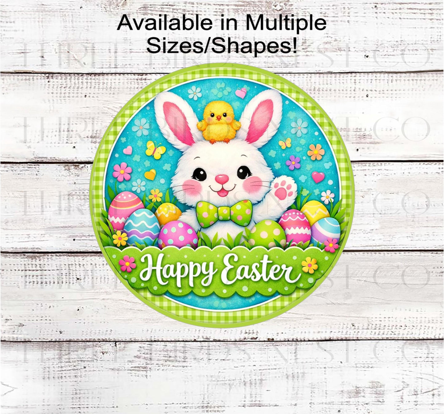 Easter Wreath Sign, Bunny Rabbit and Chick- E2522