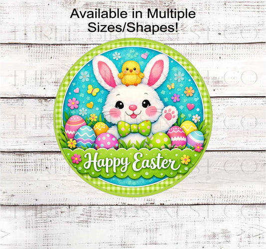 Easter Wreath Sign, Bunny Rabbit and Chick- E2522