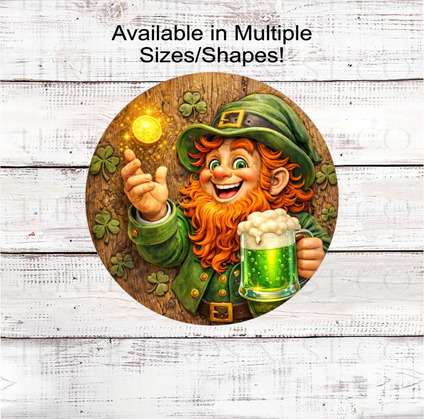 St Patricks Day Wreath Sign, Leprechaun, Gold Coins, Shamrocks- MH2474