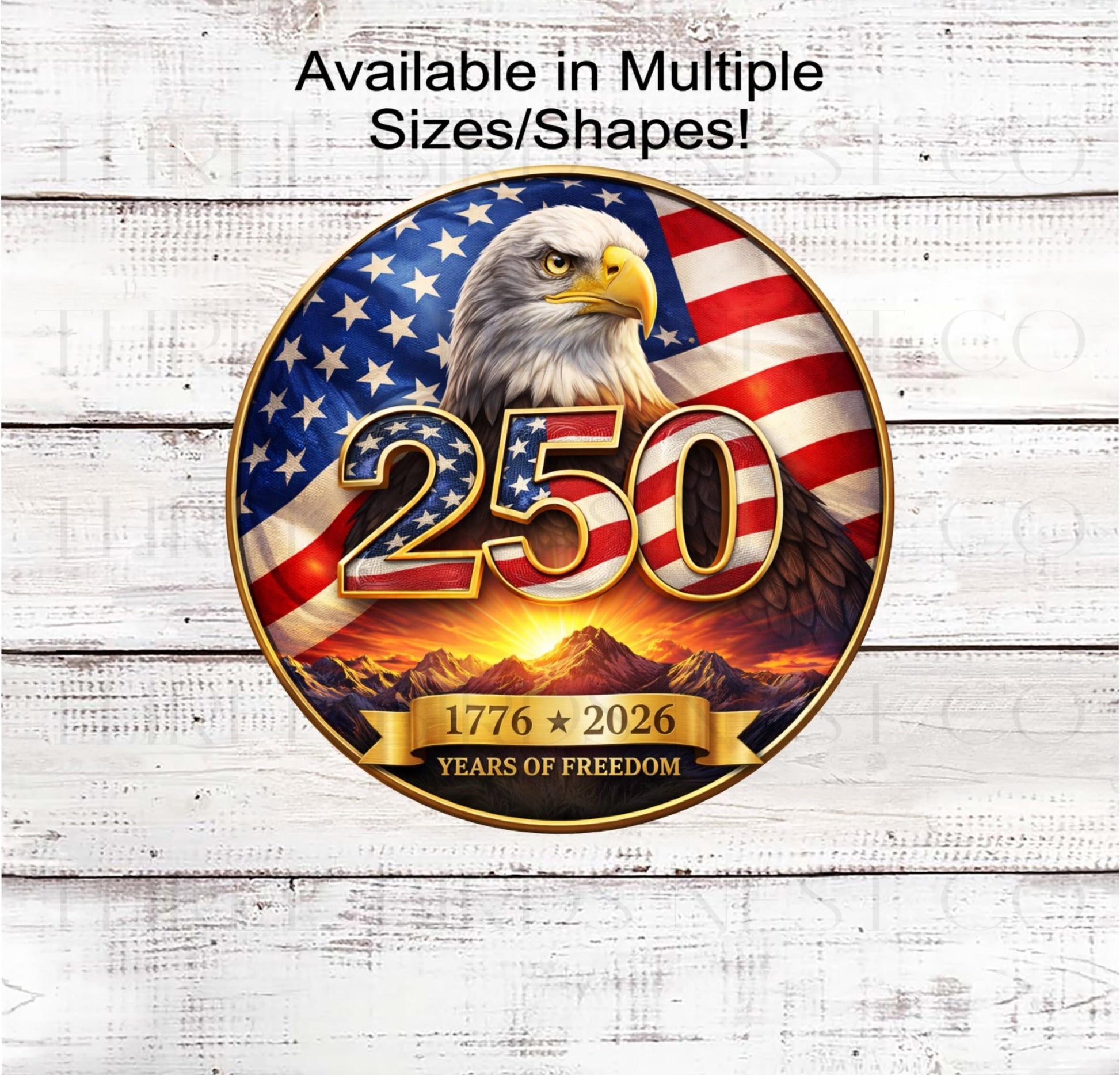 Patriotic Wreath Sign, Bald Eagle, American Flag, 250 Years, Semiquincentennial- PH2528