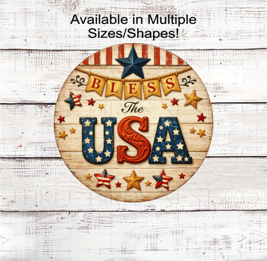 Patriotic Wreath Sign, Bless the USA- PH2539