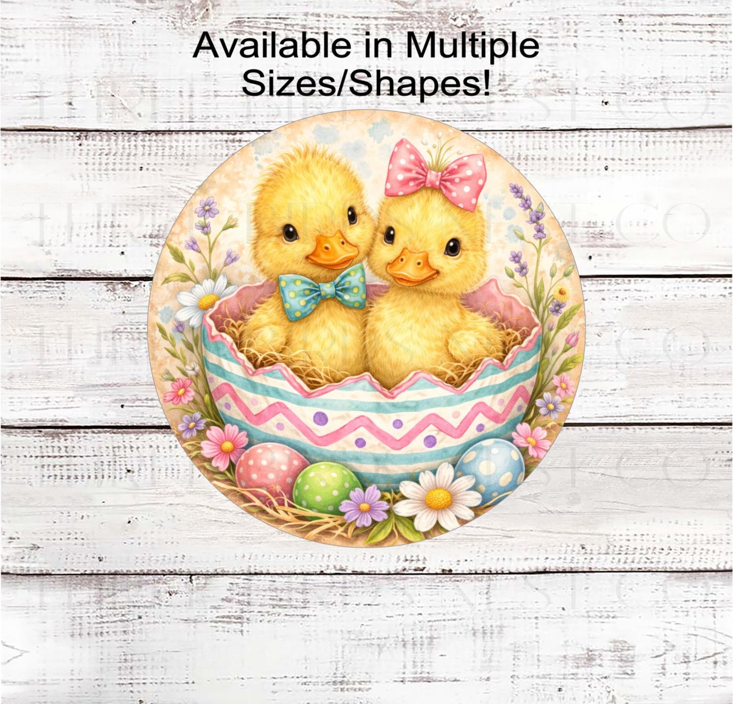 Easter Wreath Sign, Ducklings, Colorful Eggs Decor- E2540