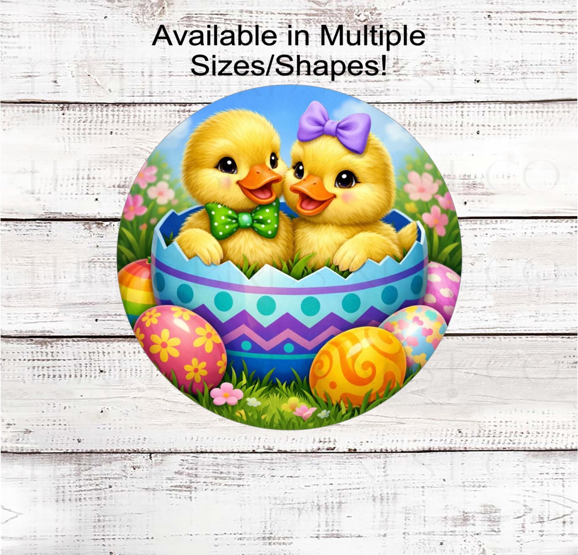 Easter Wreath Sign, Ducklings, Colorful Eggs Decor- E2541