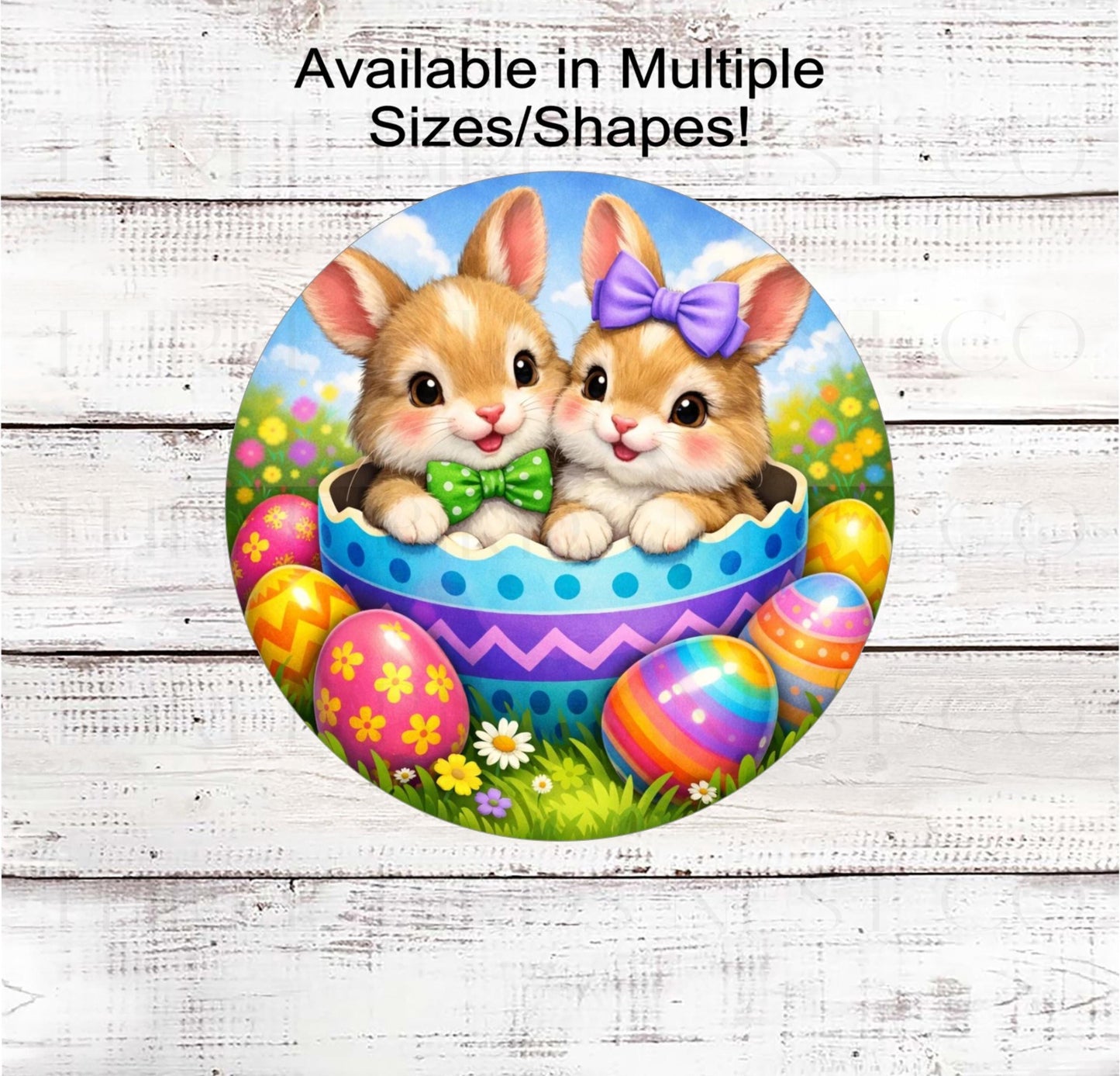Easter Wreath Sign, Ducklings, Colorful Eggs Decor- E2542