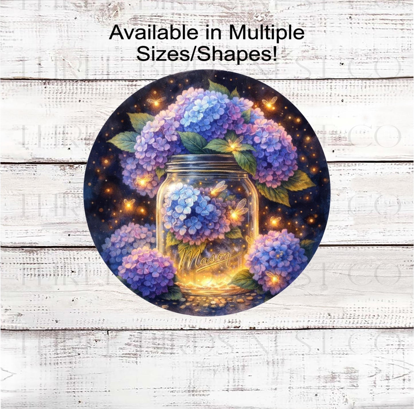 Fireflies Wreath Sign, Hydrangea Lover, Rustic Farmhouse, Mason Jar- SS2475