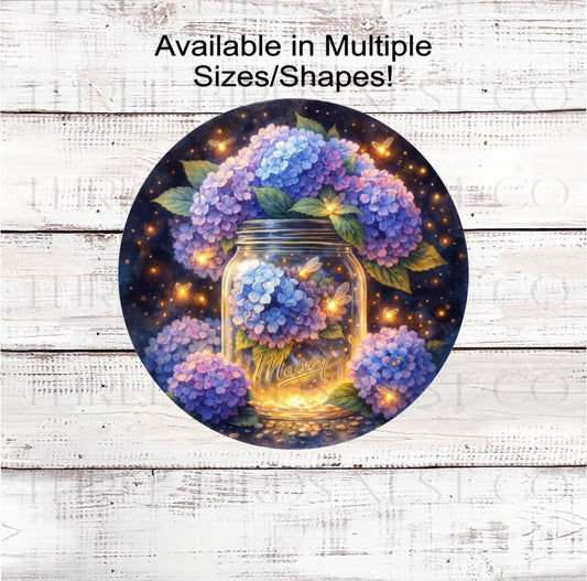 Fireflies Wreath Sign, Hydrangea Lover, Rustic Farmhouse, Mason Jar- SS2475