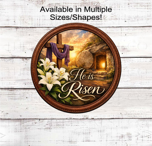 Religious Wreath Signs, He is Risen, Easter Lilies- E2546