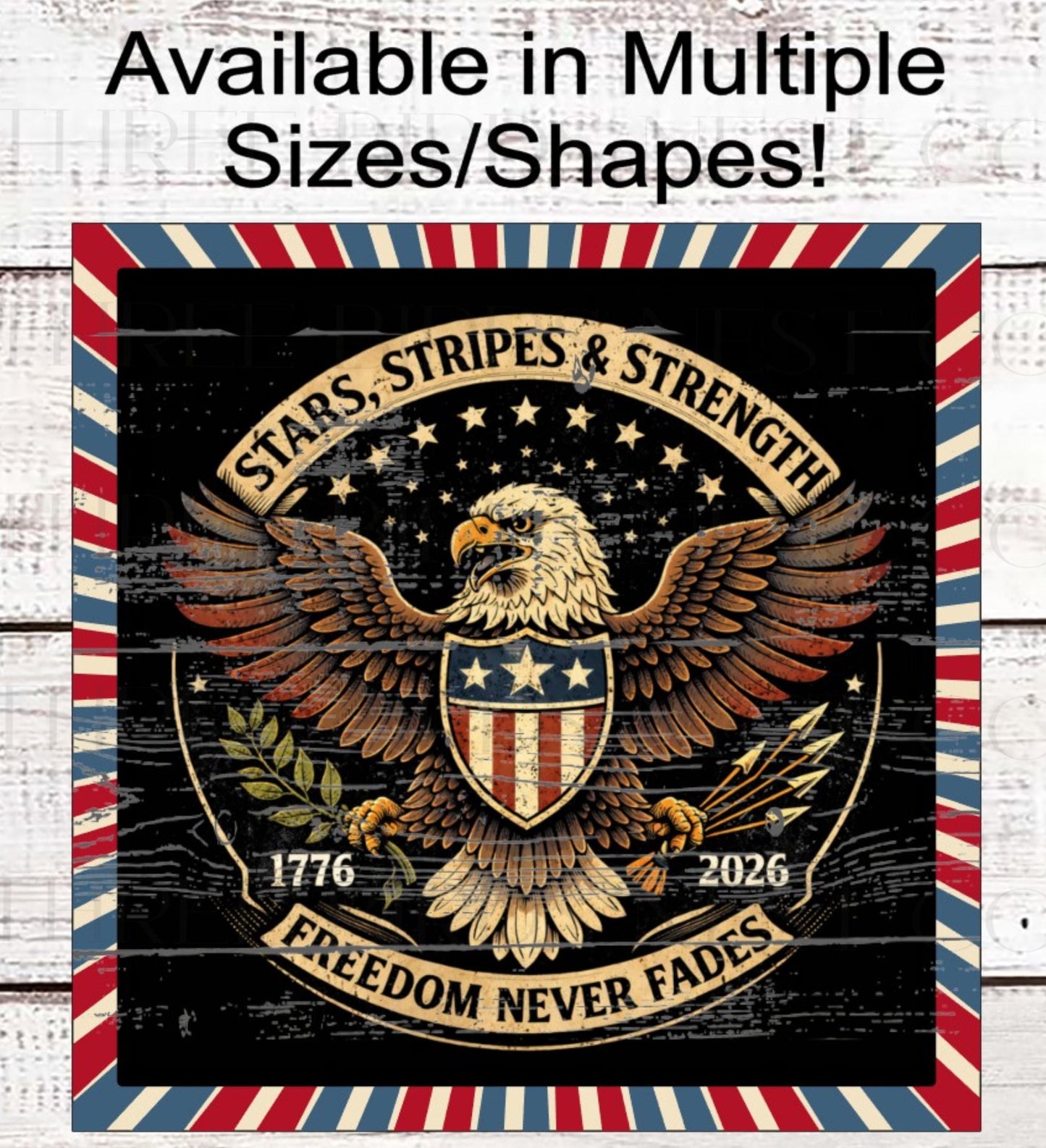 Patriotic Wreath Sign, Vintage Bald Eagle Decor, American Flag, 250 Years- PH2483