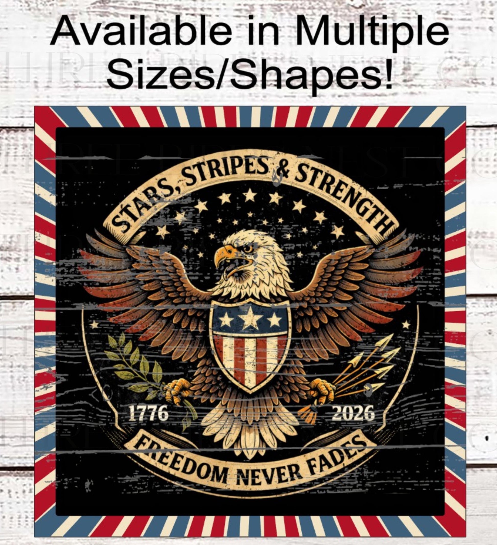 Patriotic Wreath Sign, Vintage Bald Eagle Decor, American Flag, 250 Years- PH2483