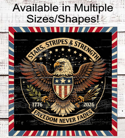 Patriotic Wreath Sign, Vintage Bald Eagle Decor, American Flag, 250 Years- PH2483