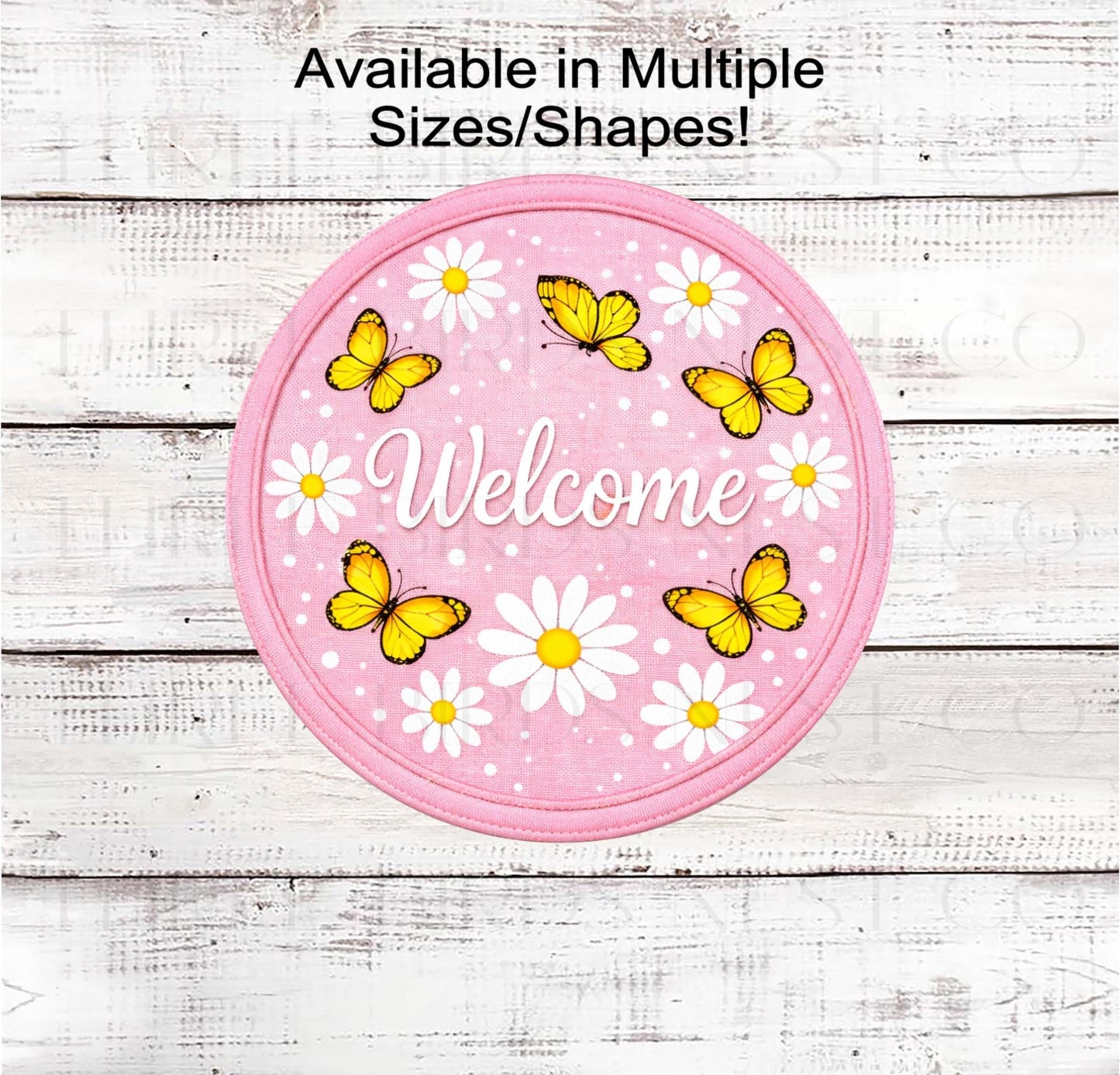 Pink Daisy Welcome Wreath Sign, Butterfly Decor, Hello Spring Florals- SS2560