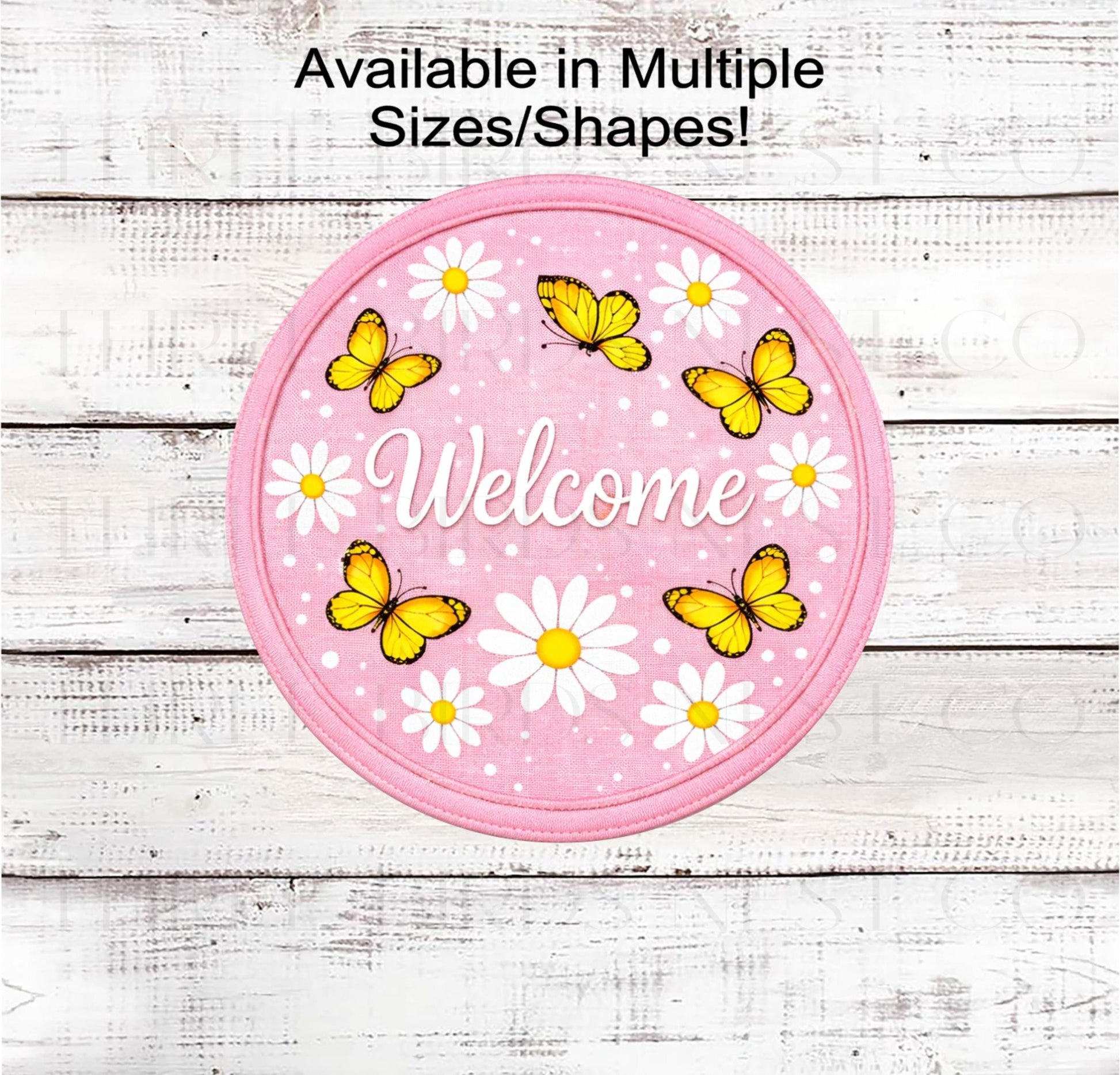 Pink Daisy Welcome Wreath Sign, Butterfly Decor, Hello Spring Florals- SS2560
