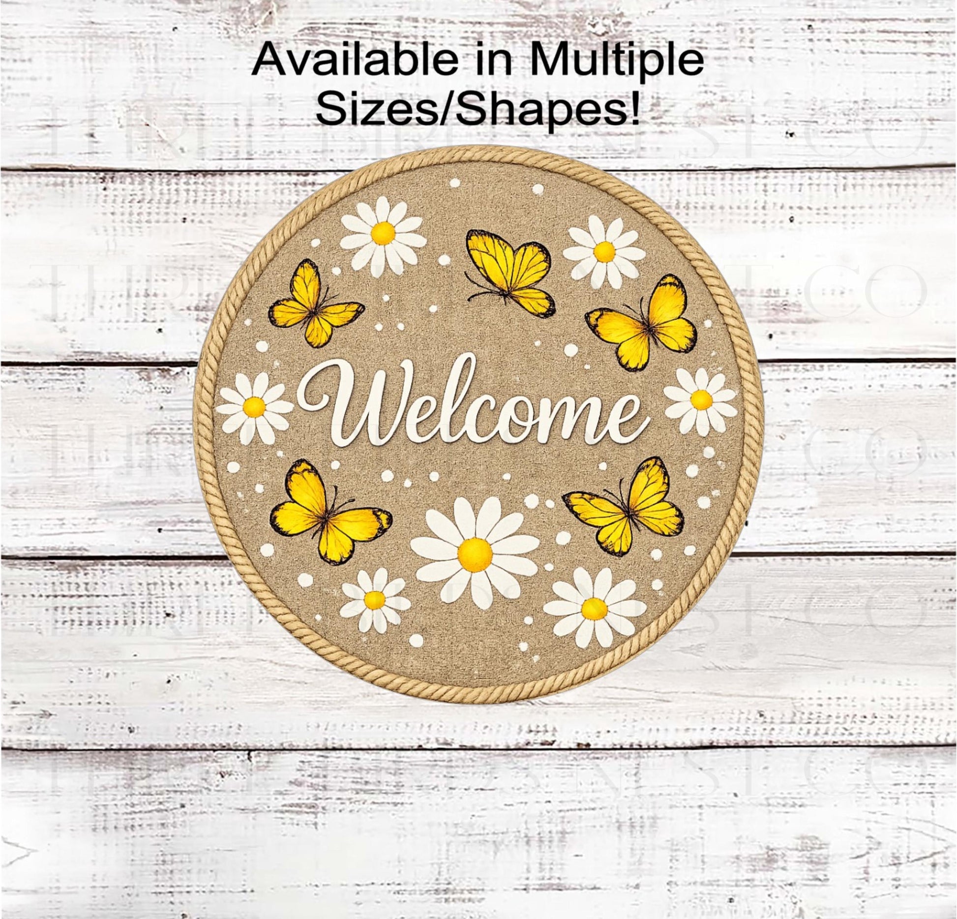Tan Daisy Welcome Wreath Sign, Butterfly Decor, Hello Spring Florals- SS2561