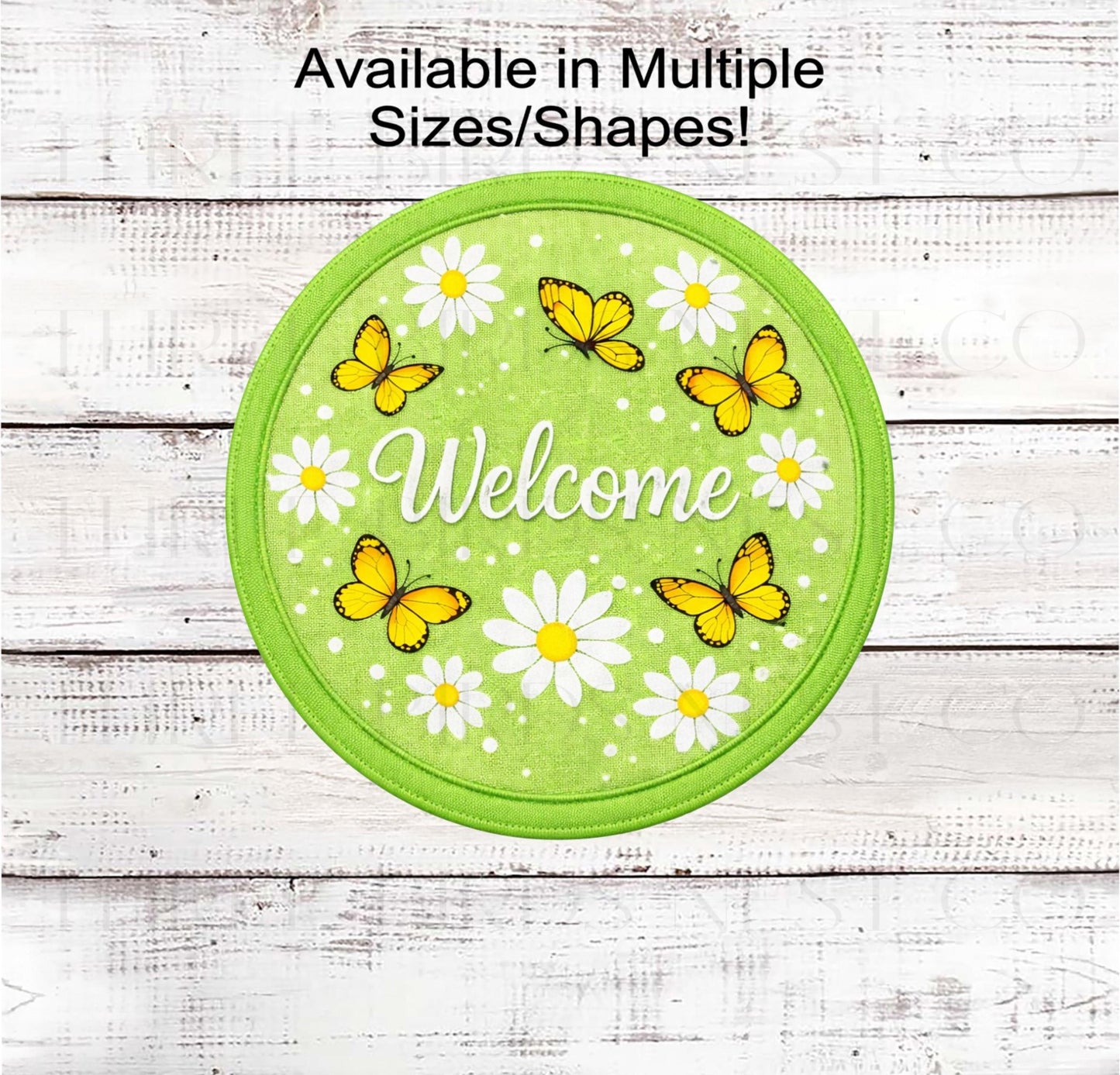 Lime Green Daisy Welcome Wreath Sign, Butterfly Decor, Hello Spring Florals- SS2562