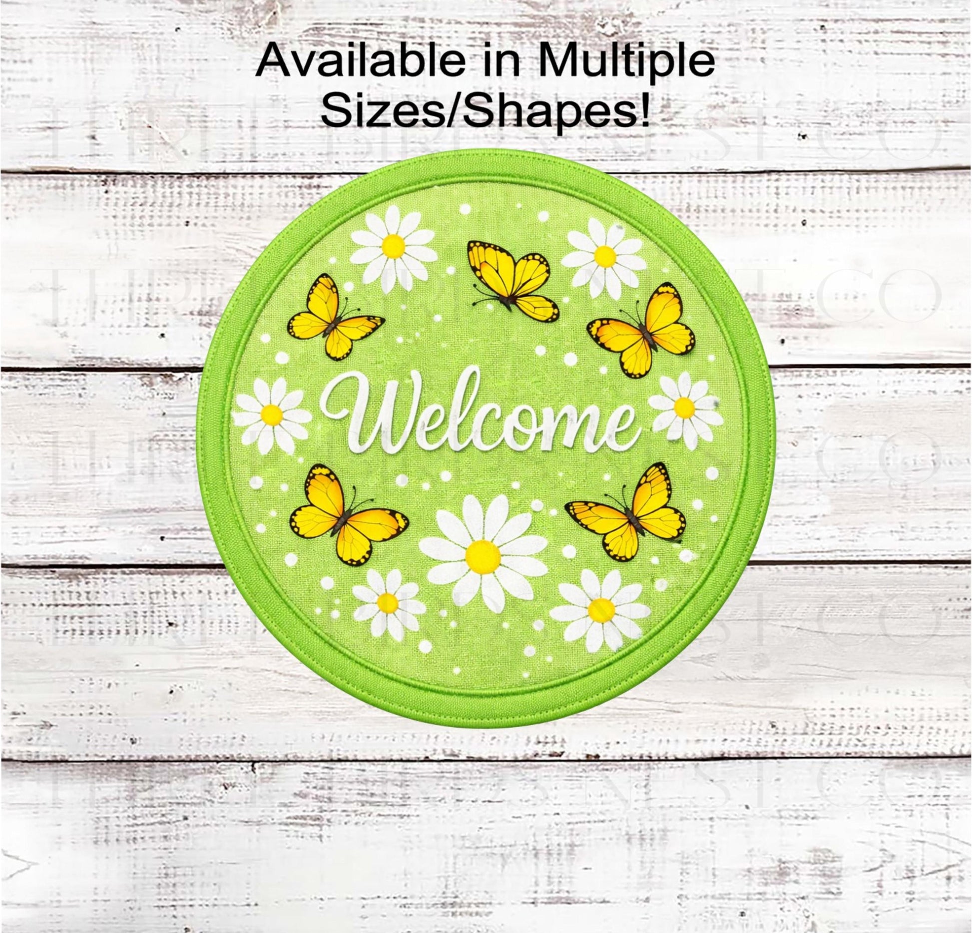 Lime Green Daisy Welcome Wreath Sign, Butterfly Decor, Hello Spring Florals- SS2562