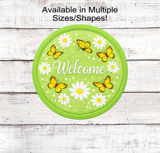 Lime Green Daisy Welcome Wreath Sign, Butterfly Decor, Hello Spring Florals- SS2562